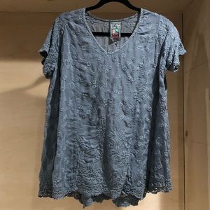 Johnny Was Dusty Blue Swing Top, S fits like L